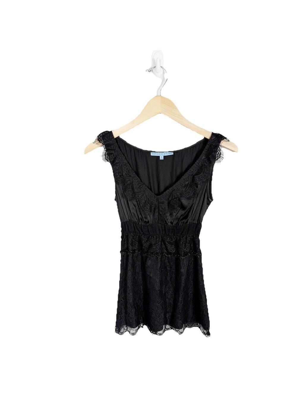 Antonio Melani Black Lace Beaded Sleeveless Tank Top Whimsigoth Work Top Size 0